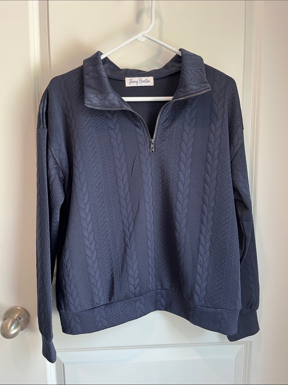Navy Quarter-Zip Cable Knit Pullover